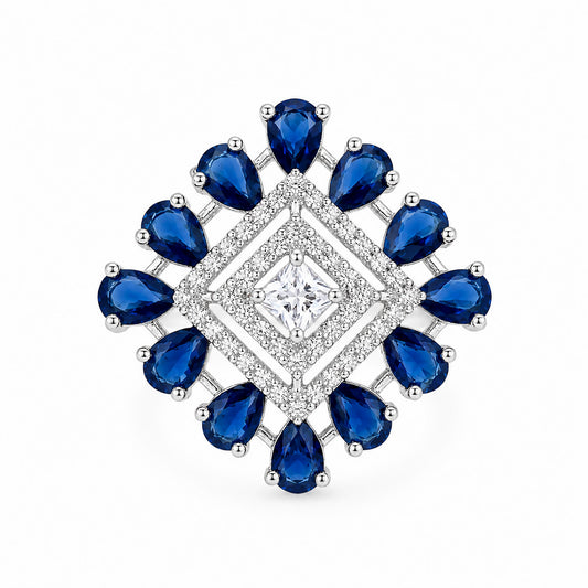 Silver Plated Blue AD Finger Ring for Women