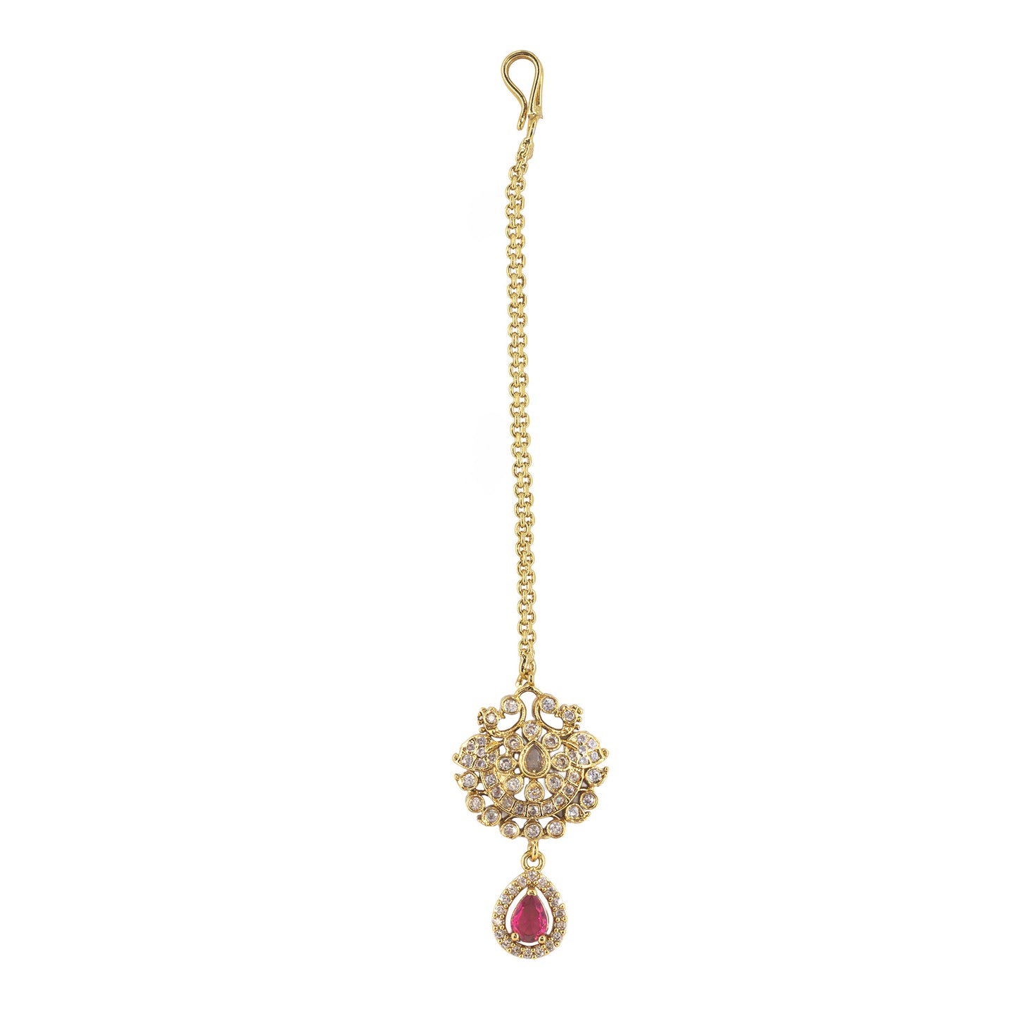 Gold Plated Red AD Maang Tikka for Women