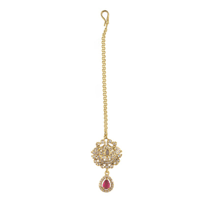 Gold Plated Red AD Maang Tikka for Women