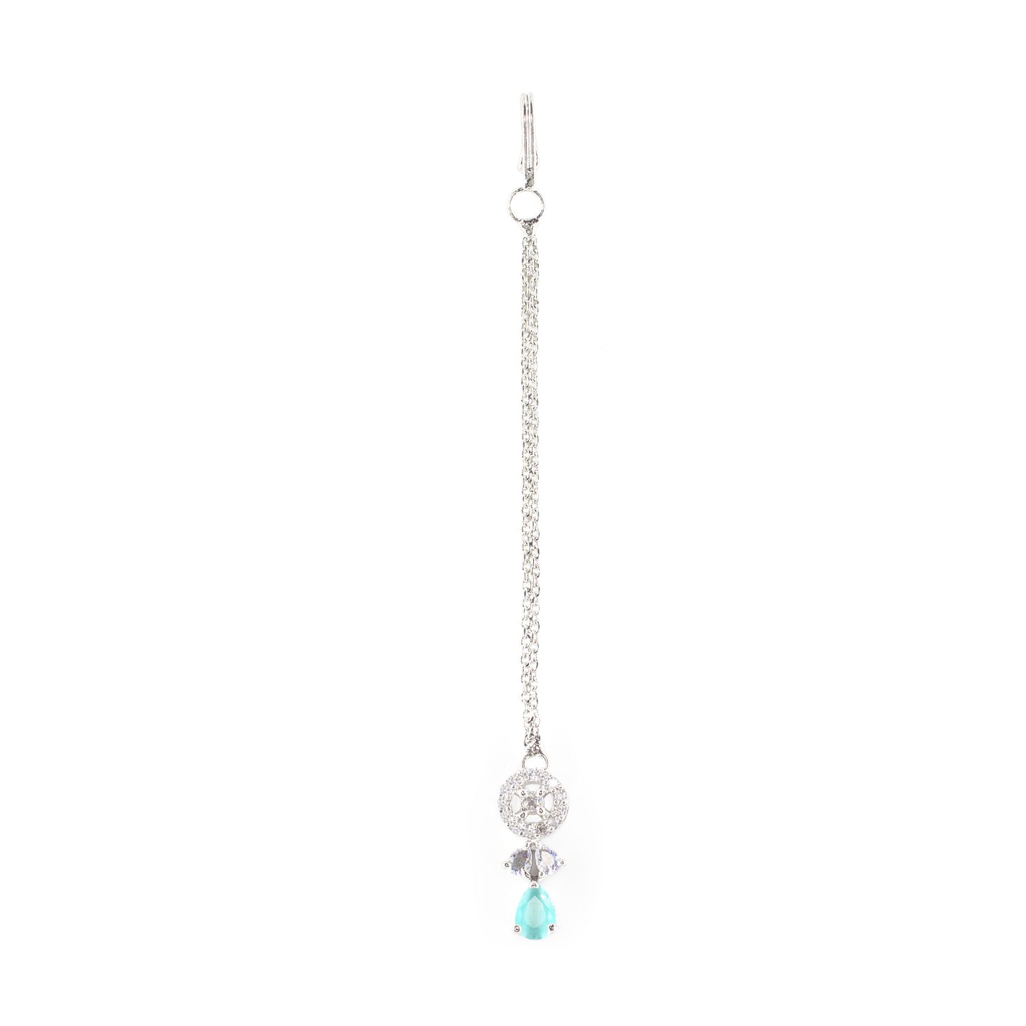Silver Plated Mint Green AD Maang Tikka