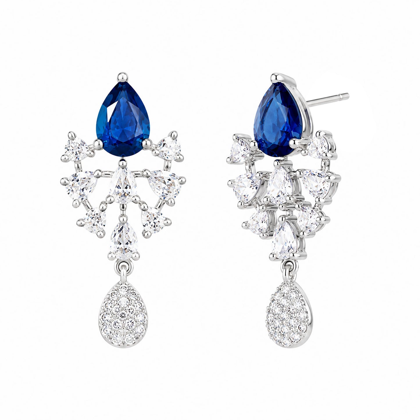 Silver Plated Blue AD Drop Earrings for Women