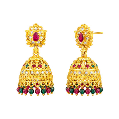 1 Gram Gold Plated AD Jhumka Earrings for Women