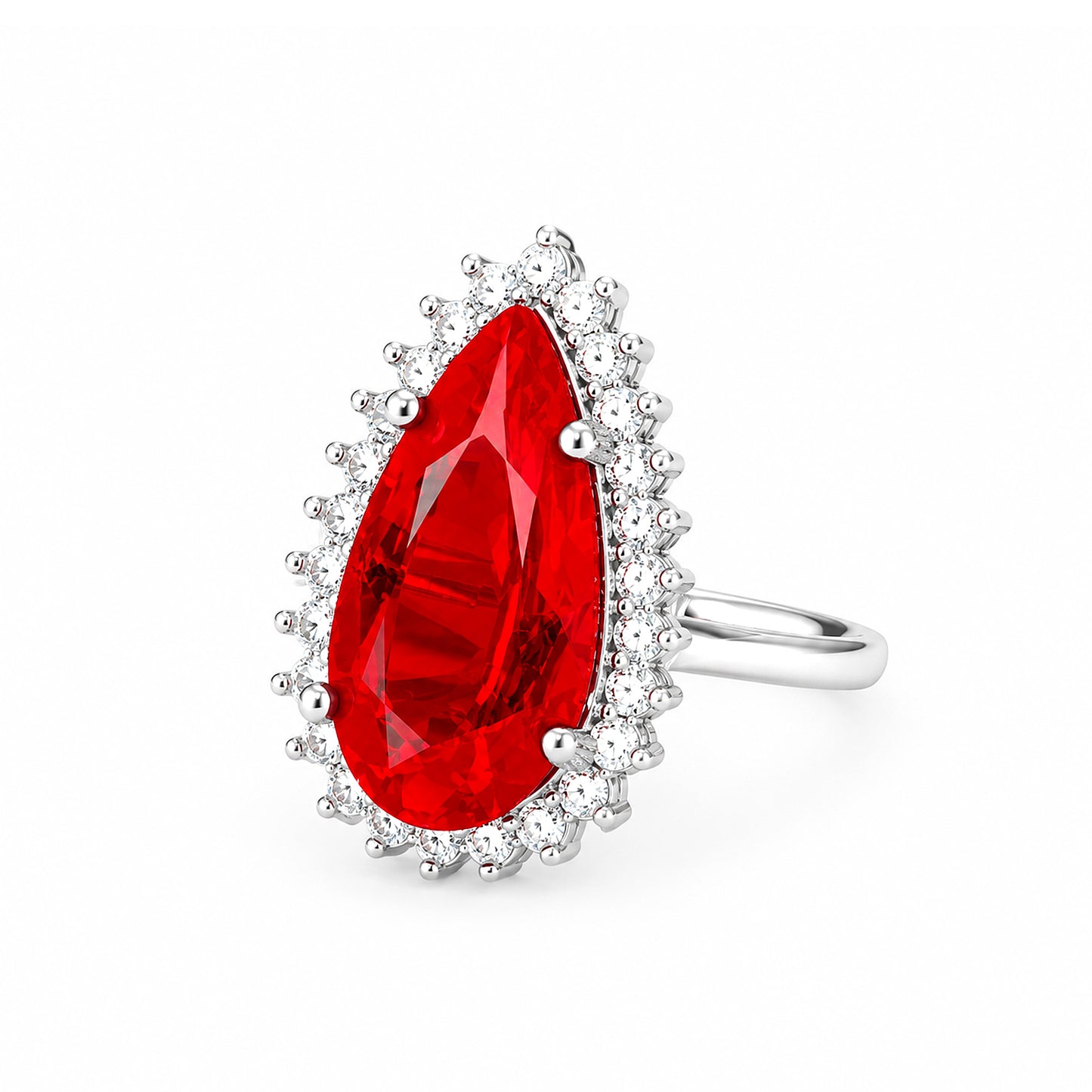 Rhodium Plated Red AD Finger Ring for Women