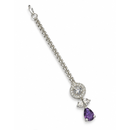 Silver Plated Purple AD Maang Tikka for Women