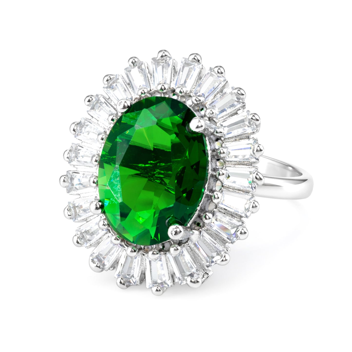 Rhodium Plated Green AD Finger Ring for Women