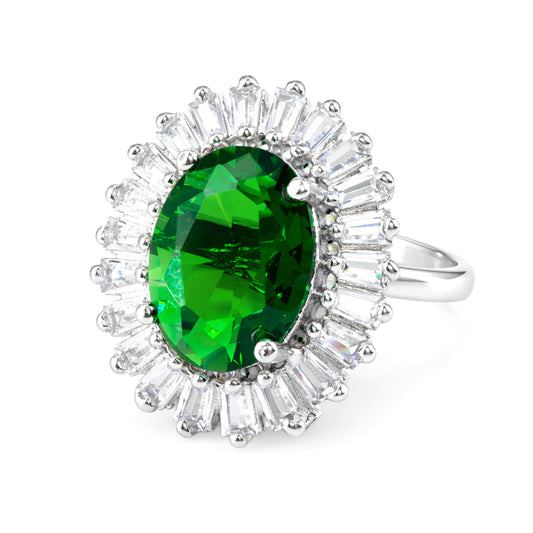 Rhodium Plated Green AD Finger Ring for Women