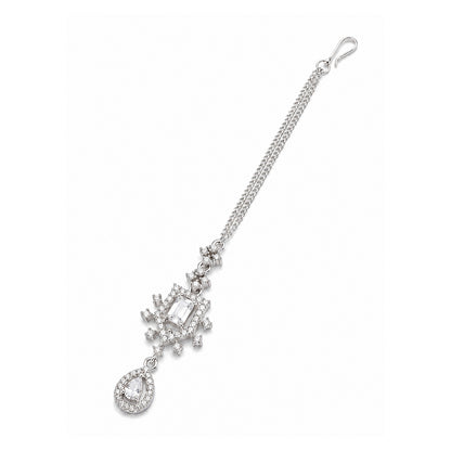 Silver Plated AD Maang Tikka for Women