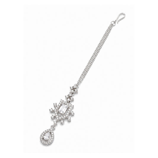 Silver Plated AD Maang Tikka for Women