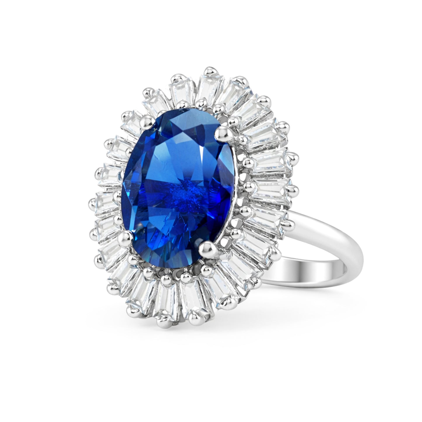 Rhodium Plated Blue AD Finger Ring for Women