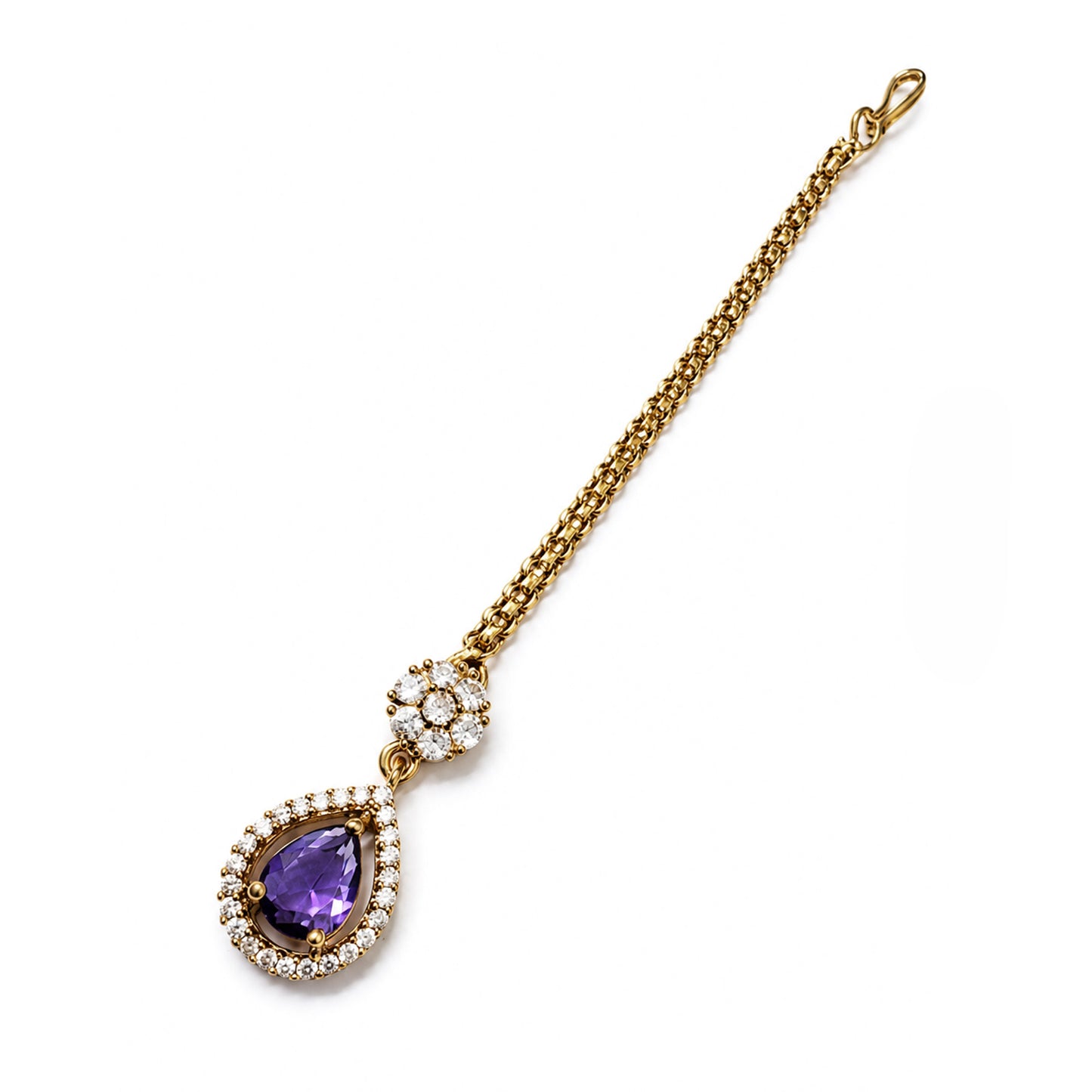 Antique Gold Plated Purple AD Maang Tikka for Women