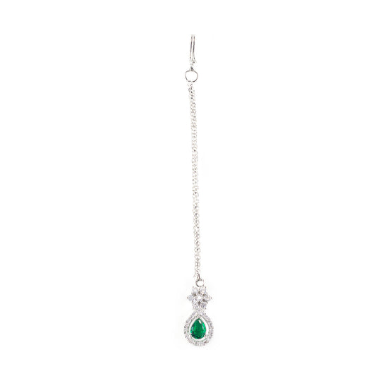 Rhodium Plated Green AD Maang Tikka for Women