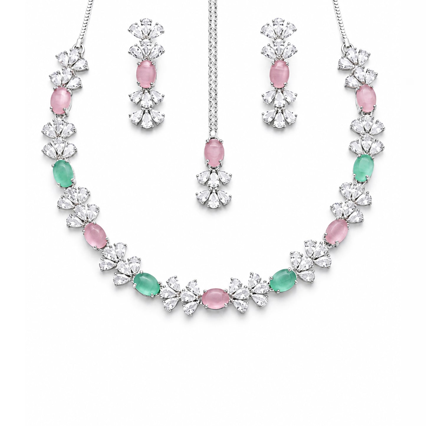 Silver Plated Multi Colour AD Jewellery Set for Women