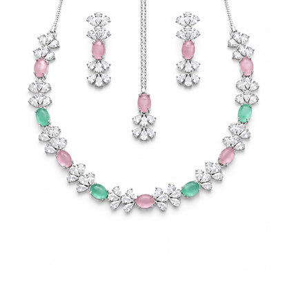 Silver Plated Multi Colour AD Jewellery Set for Women