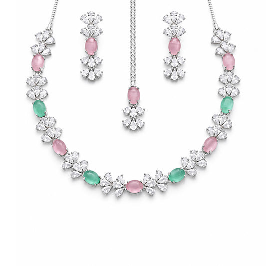 Silver Plated Multi Colour AD Jewellery Set for Women