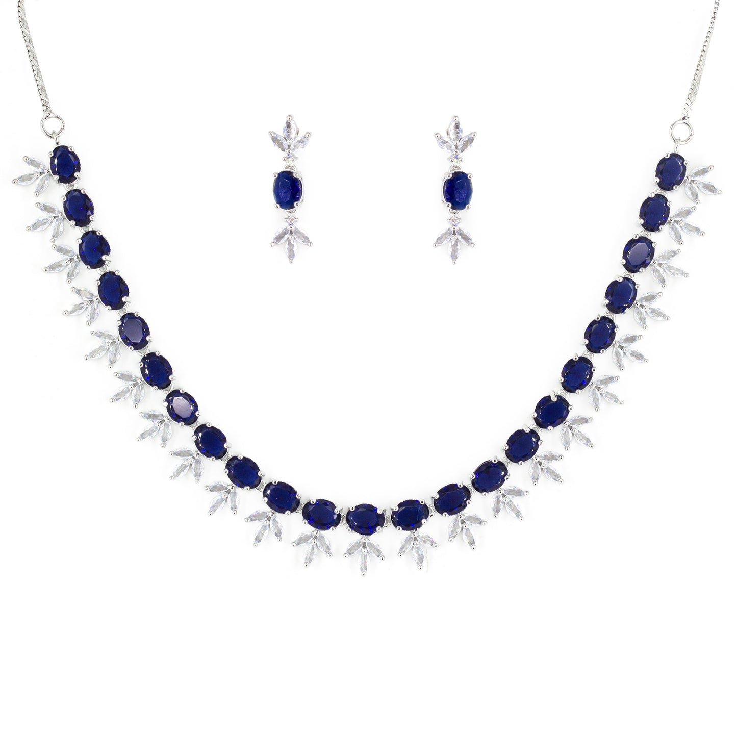 Rhodium Plated Blue AD Jewellery Set for Women