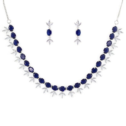 Rhodium Plated Blue AD Jewellery Set for Women