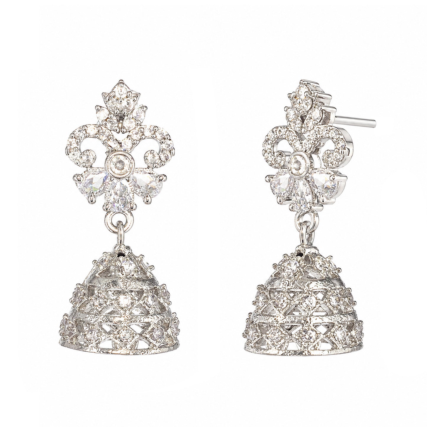 Silver Plated American Diamond Jhumka Earrings for Women