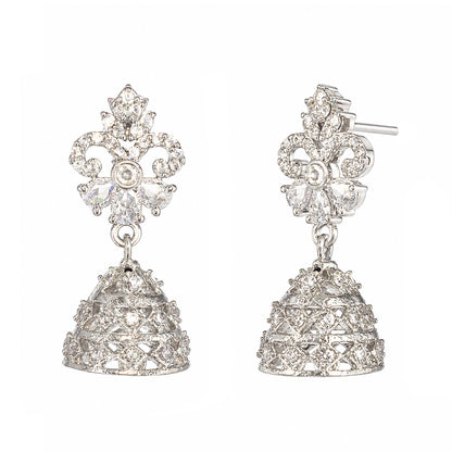 Silver Plated American Diamond Jhumka Earrings for Women