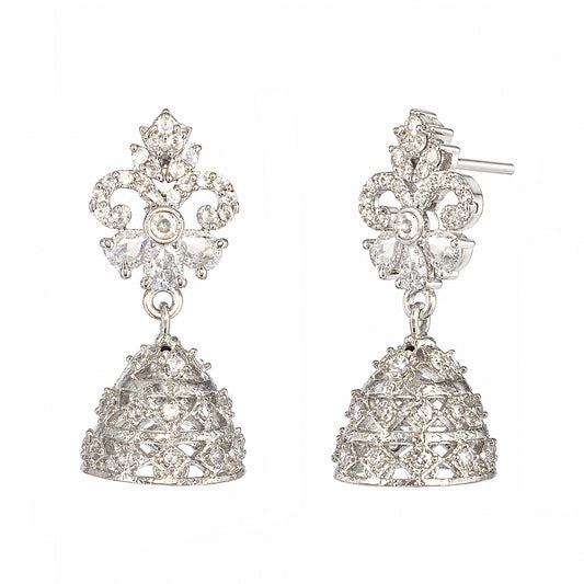 Silver Plated American Diamond Jhumka Earrings for Women