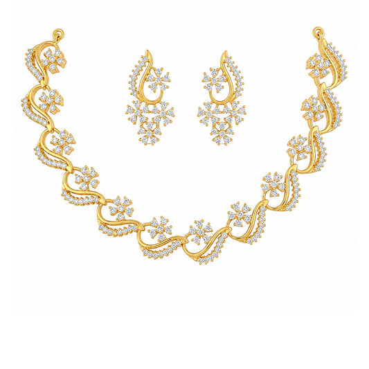 Gold Plated AD Floral Jewellery Set for Women