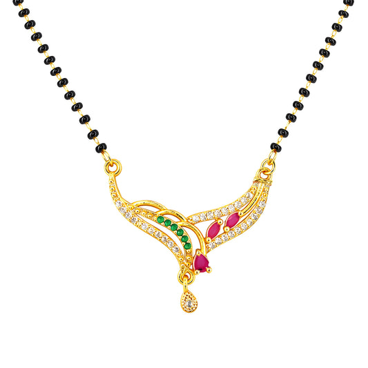 Gold Plated Red & Green AD Mangalsutra For Women