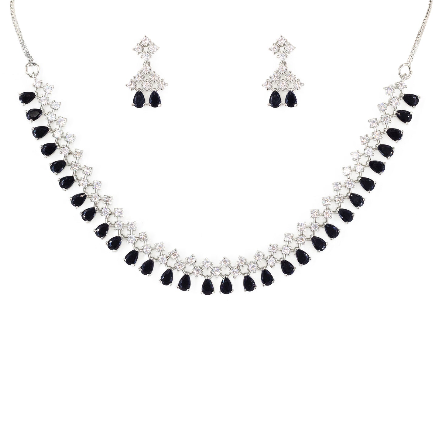 Silver Plated Black American Diamond Jewellery Set for Women