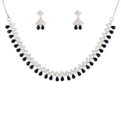 Silver Plated Black American Diamond Jewellery Set for Women