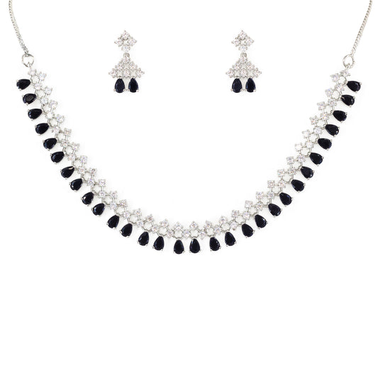 Silver Plated Black American Diamond Jewellery Set for Women