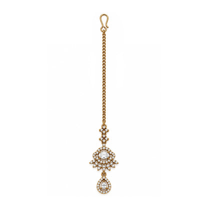 Antique Gold Plated AD Maang Tikka for Women