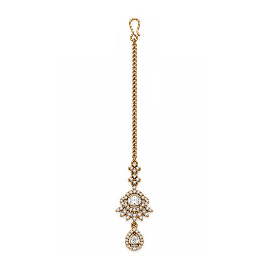Antique Gold Plated AD Maang Tikka for Women