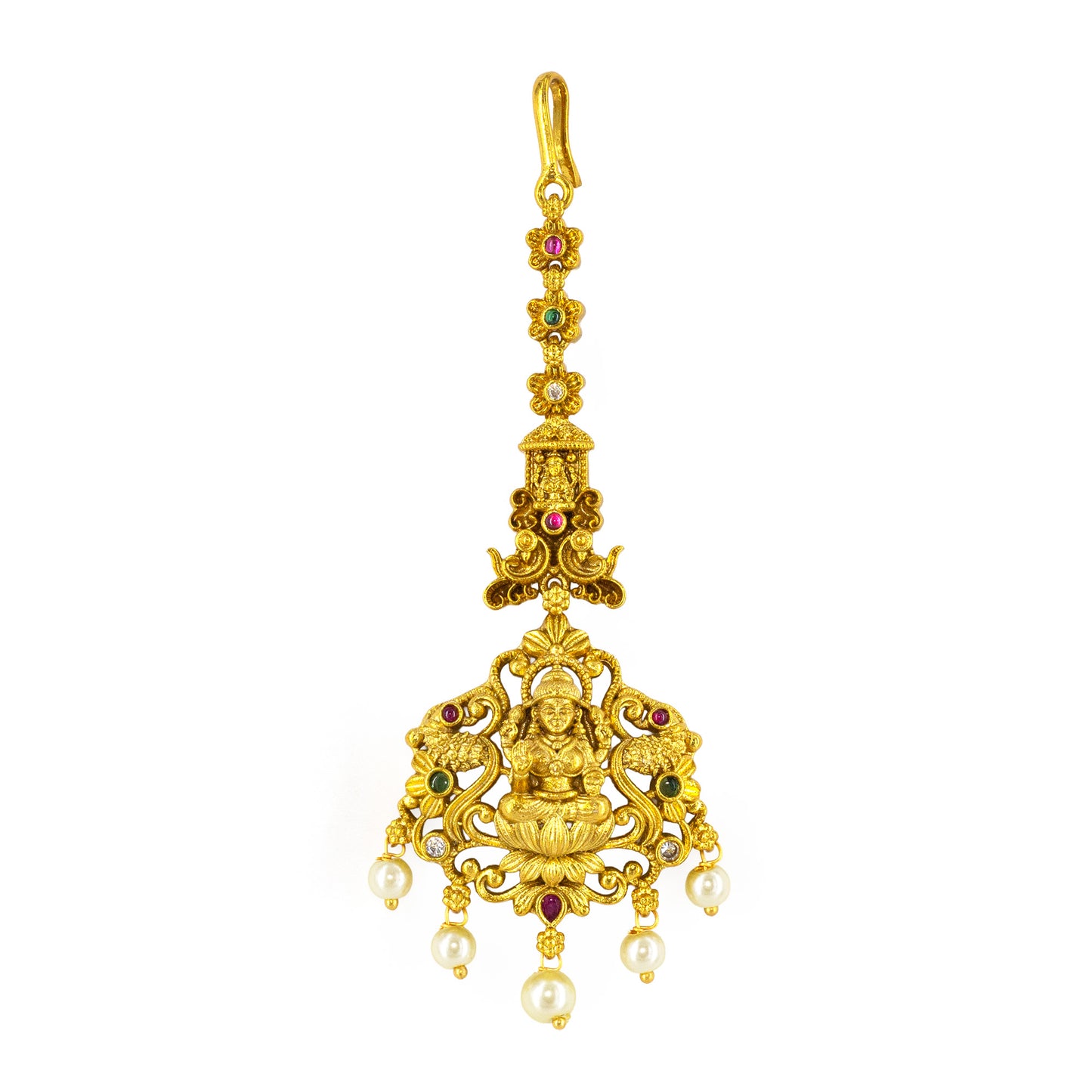 Gold Plated AD Temple Maang Tikka for Women