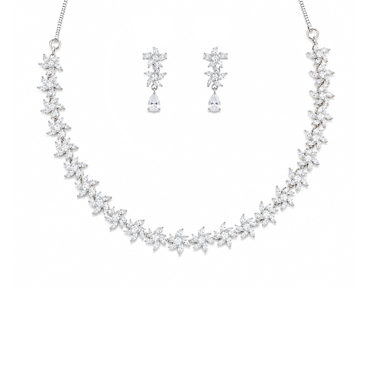 Silver Plated AD Floral Jewellery Set for Women
