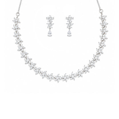 Silver Plated AD Floral Jewellery Set for Women