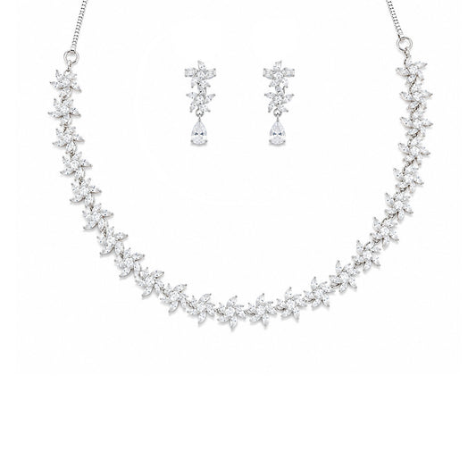 Silver Plated AD Floral Jewellery Set for Women