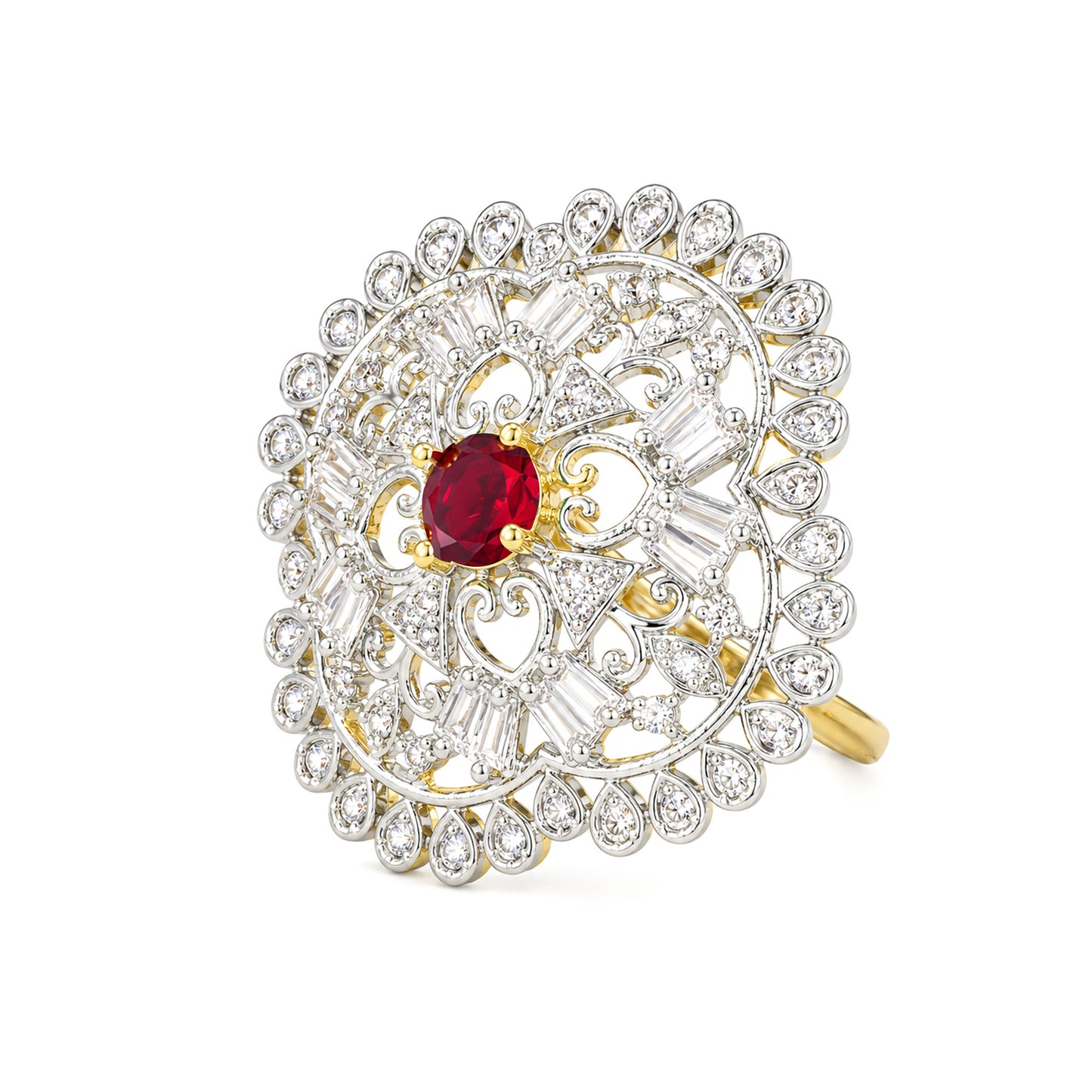 Gold Plated Red AD Finger Ring for Women