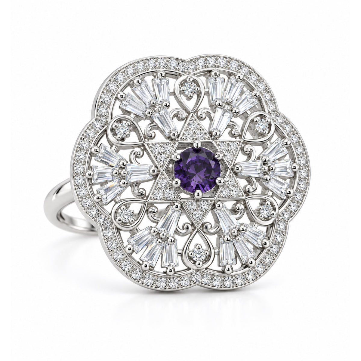 Silver Plated Purple AD Finger Ring for Women