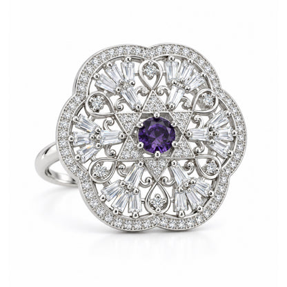 Silver Plated Purple AD Finger Ring for Women