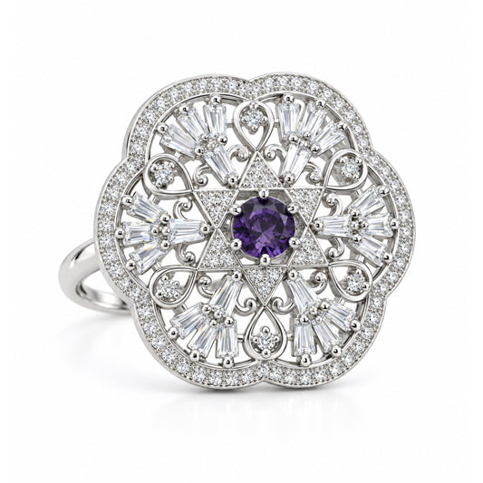 Silver Plated Purple AD Finger Ring for Women