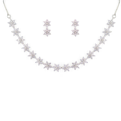 Silver Plated American Diamond Floral Jewellery Set for Women