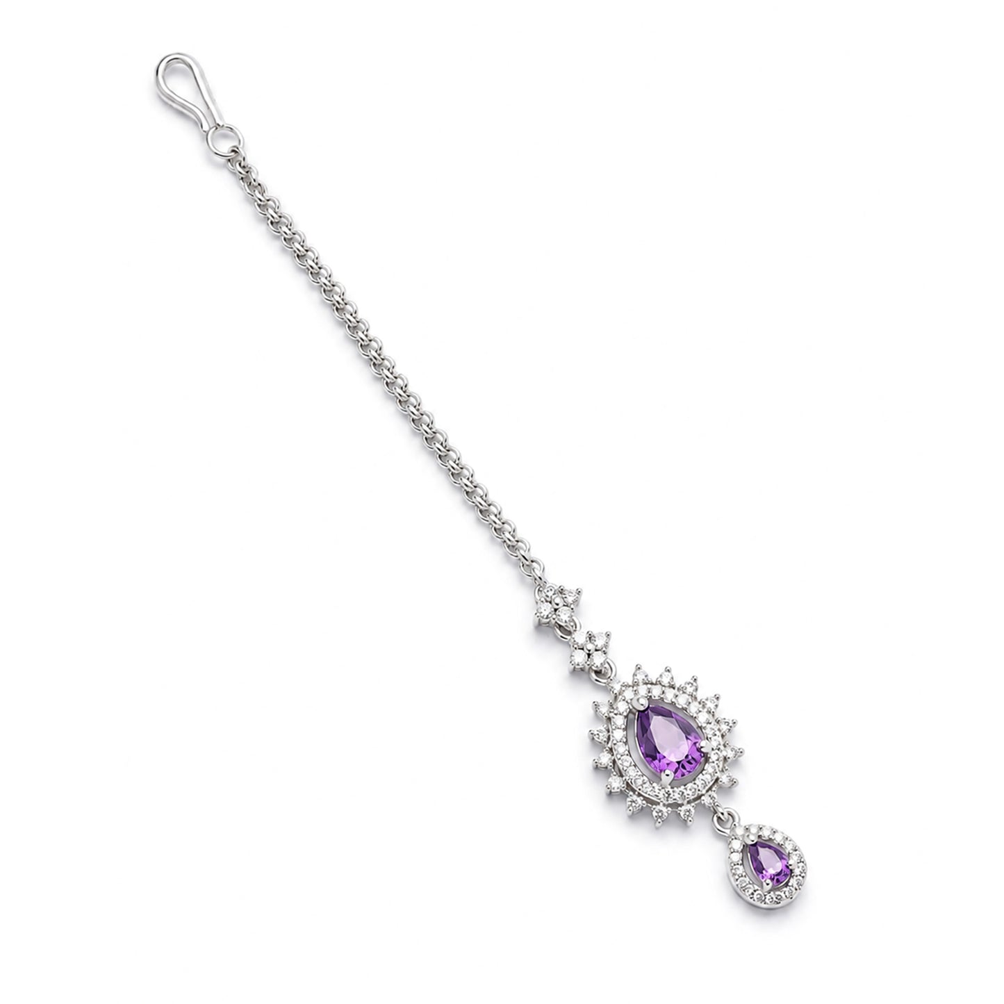 Silver Plated Purple AD Maang Tikka for Women