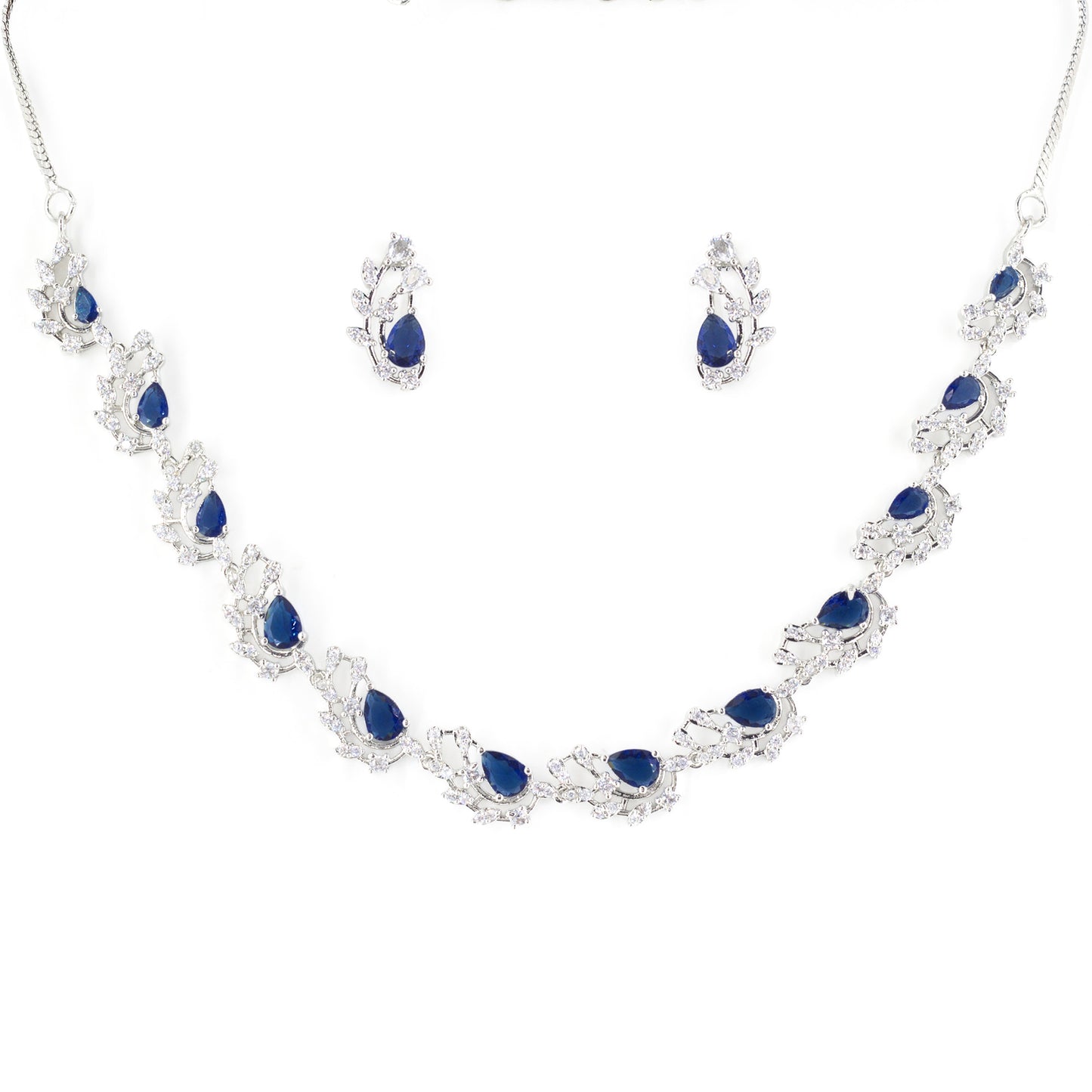 Silver Plated Blue American Diamond Designer Choker Set for Women