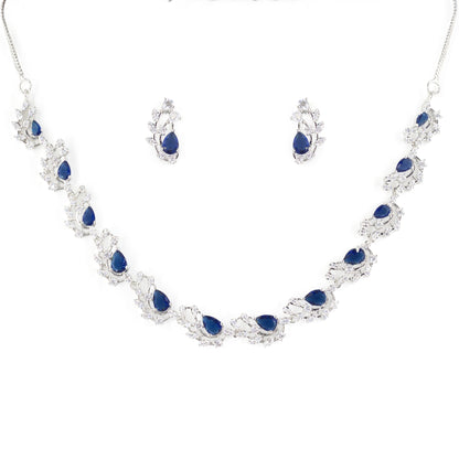 Silver Plated Blue American Diamond Designer Choker Set for Women