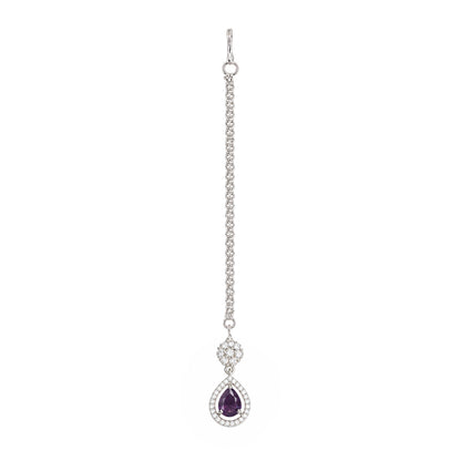 Silver Plated Purple AD Maang Tikka for Women