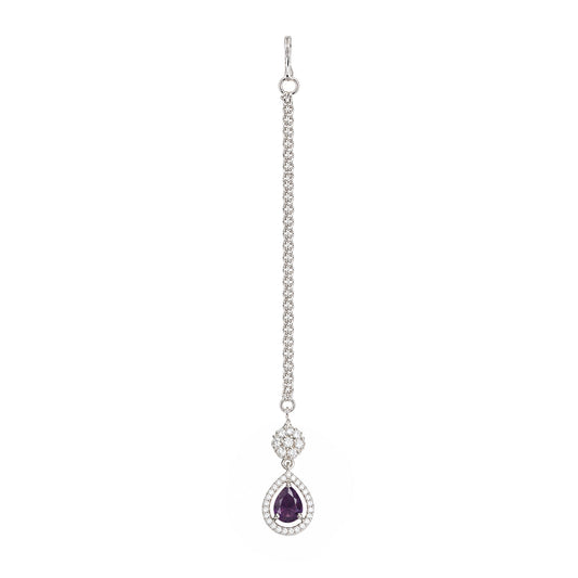 Silver Plated Purple AD Maang Tikka for Women