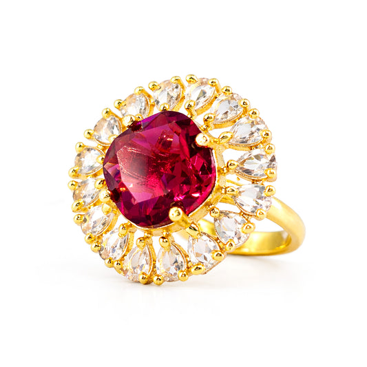 Gold Plated Red AD Finger Ring for Women
