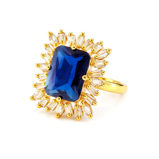 Gold Plated Blue AD Adjustable Ring for Women