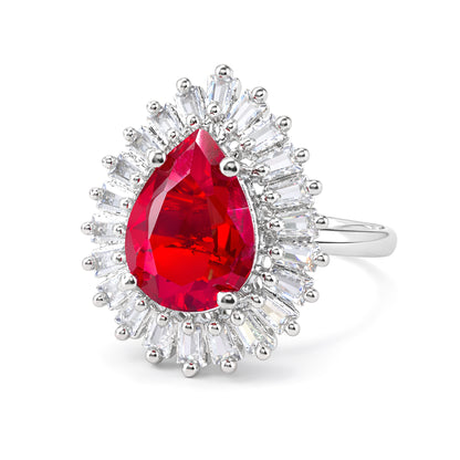 Rhodium Plated Red AD Adjustable Ring for Women