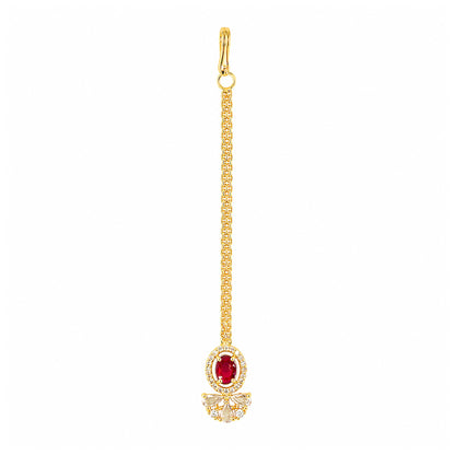 Gold Plated Red AD Maang Tikka for Women