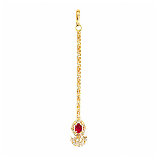 Gold Plated Red AD Maang Tikka for Women