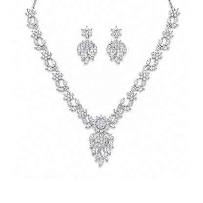Silver Plated AD Floral Jewellery Set for Women